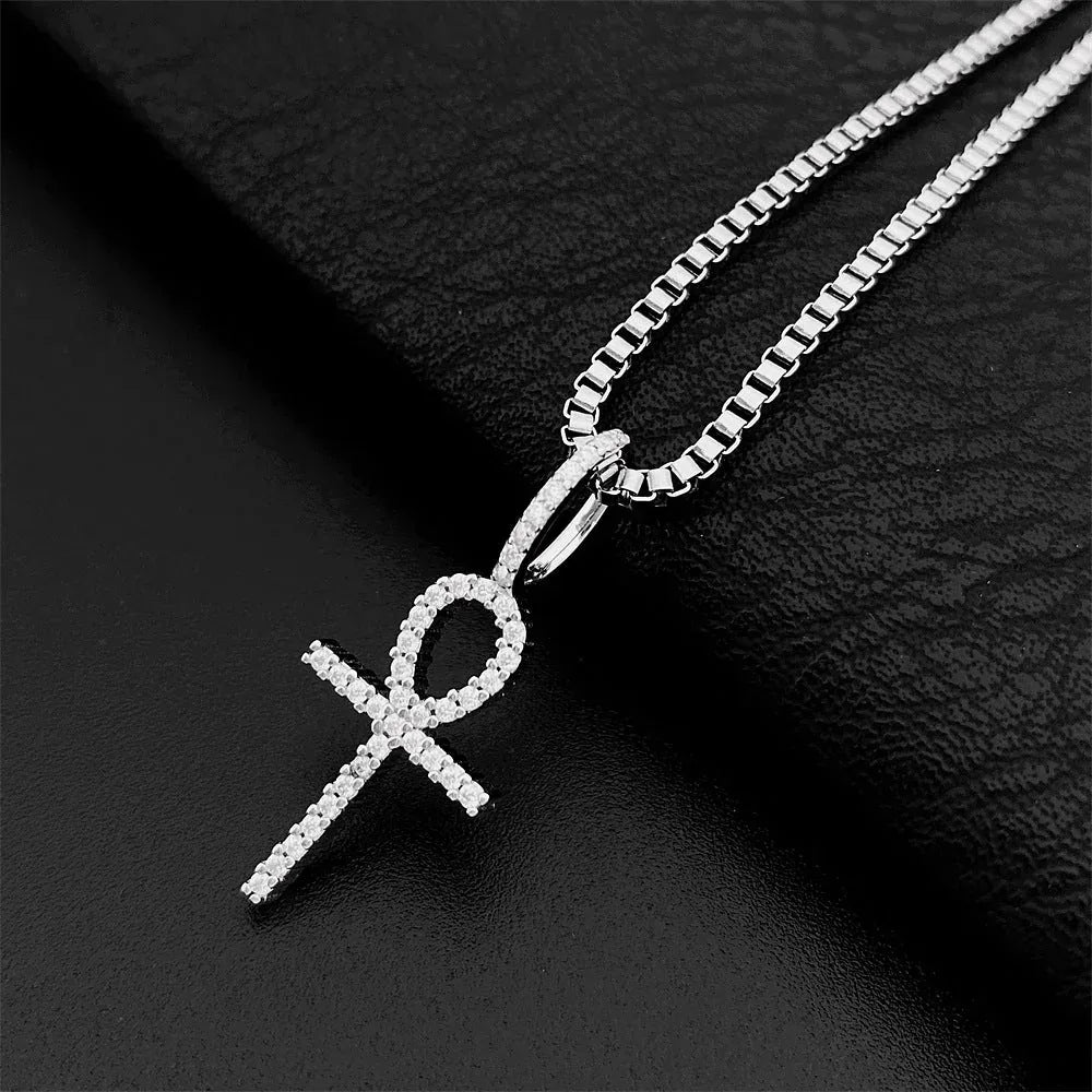 Hip-Hop S925 Silver D Color Moissanite 1.1MM Cross Pendant Necklace - CaratixJewelry