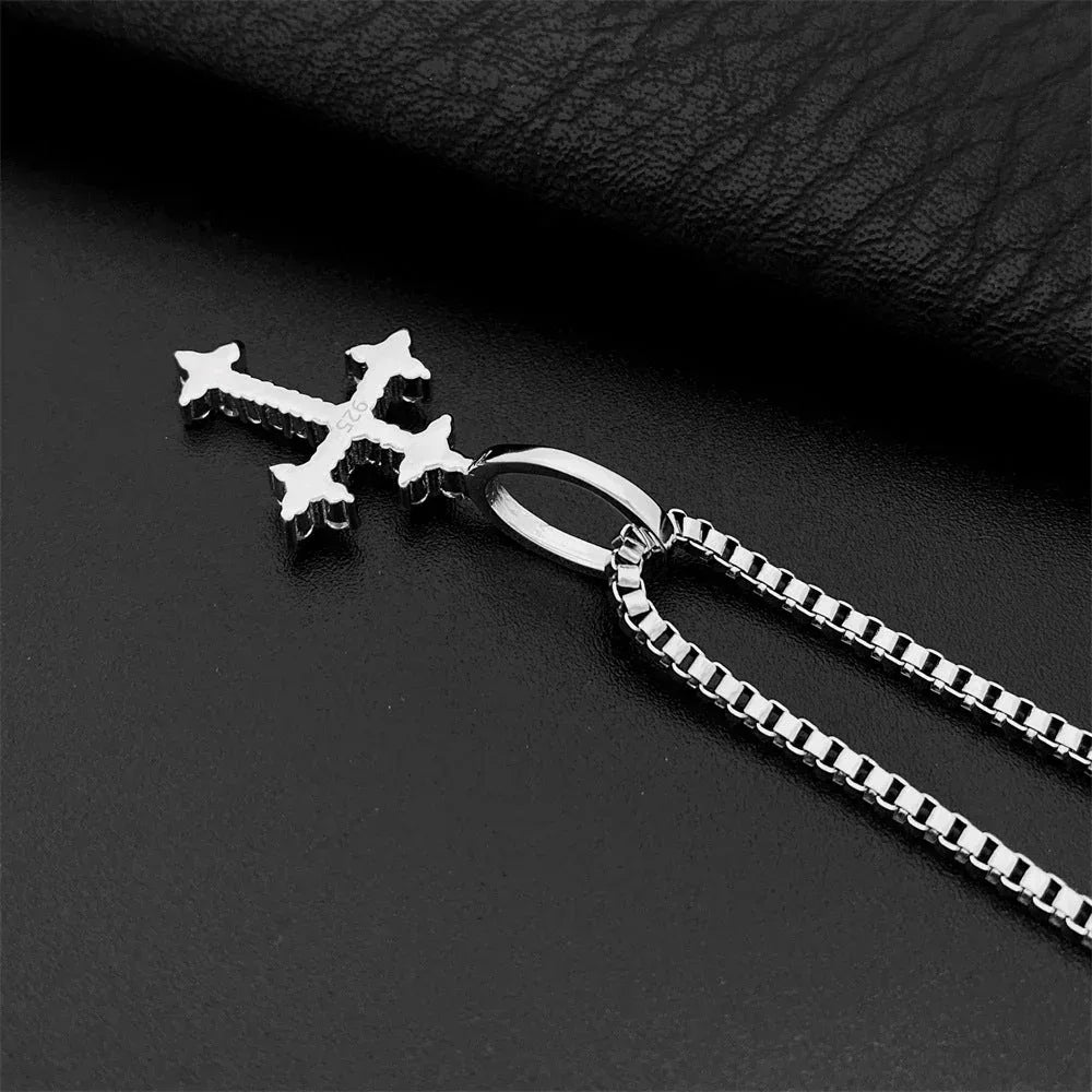Hip-Hop S925 Silver D Color Moissanite 1.6MM Cross Pendant Necklace - CaratixJewelry