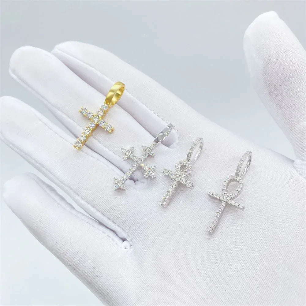 Hip-Hop S925 Silver D Color Moissanite 1.6MM Cross Pendant Necklace - CaratixJewelry