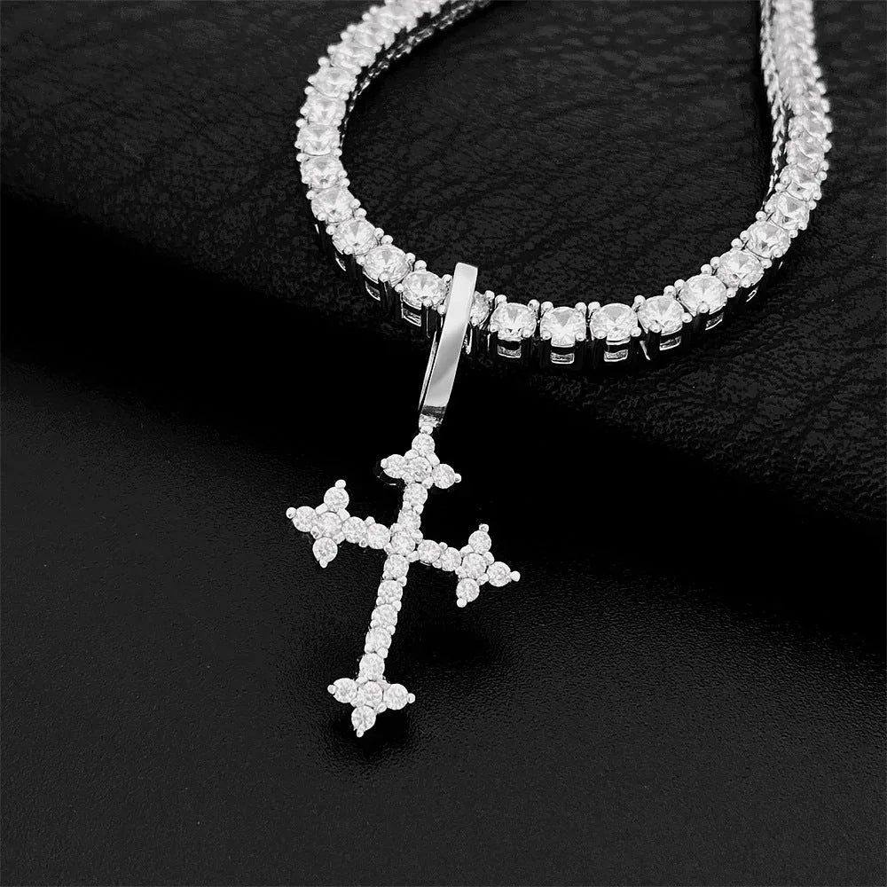 Hip-Hop S925 Silver D Color Moissanite 1.6MM Cross Pendant Necklace - CaratixJewelry