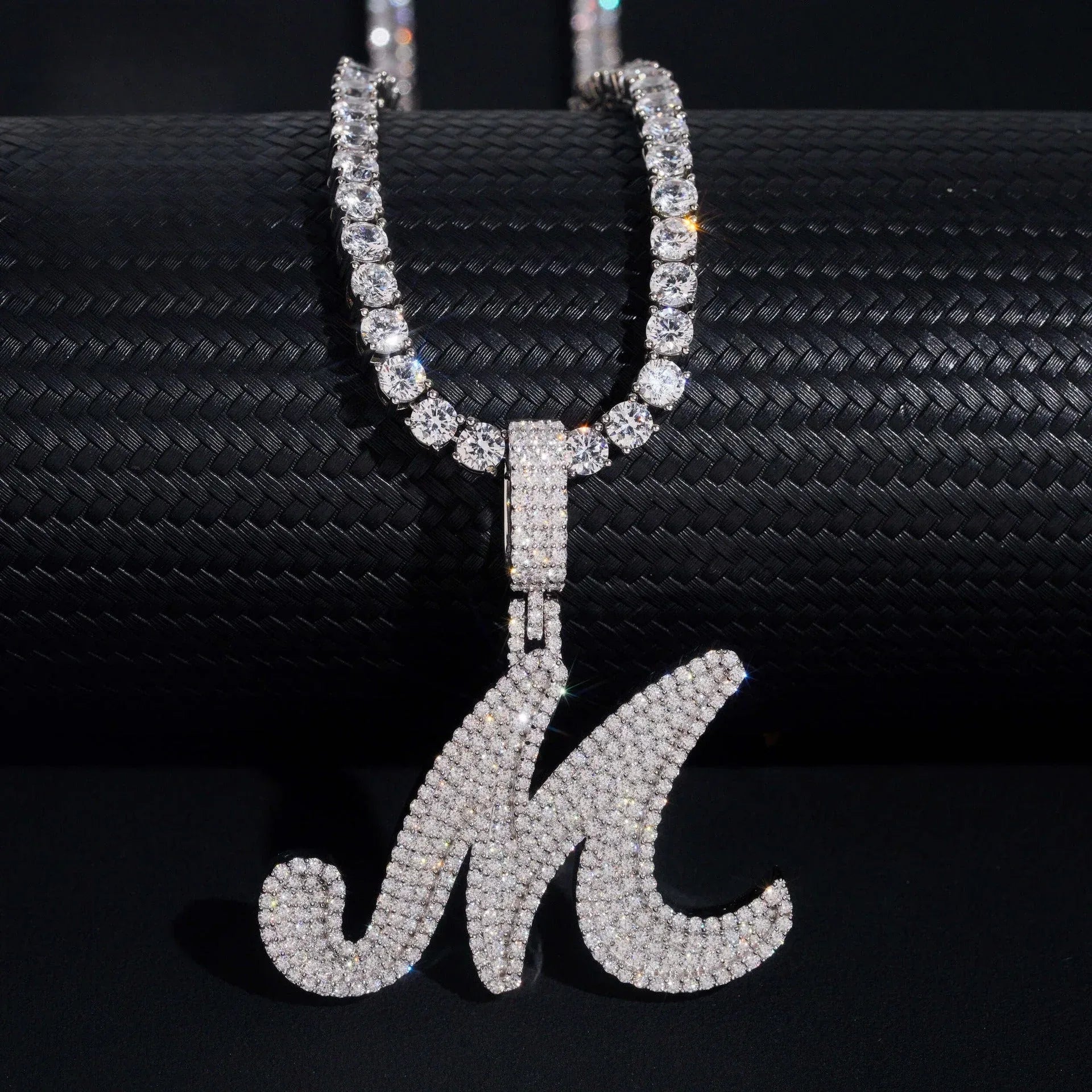 Hip-Hop S925 Silver D Color Moissanite Letter Pendant – Fits Tennis Chain Necklace, Trendy Jewelry - CaratixJewelry