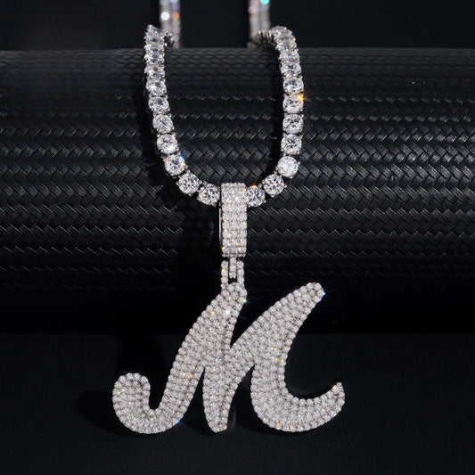 Hip-Hop S925 Silver D Color Moissanite Letter Pendant – Fits Tennis Chain Necklace, Trendy Jewelry - CaratixJewelry