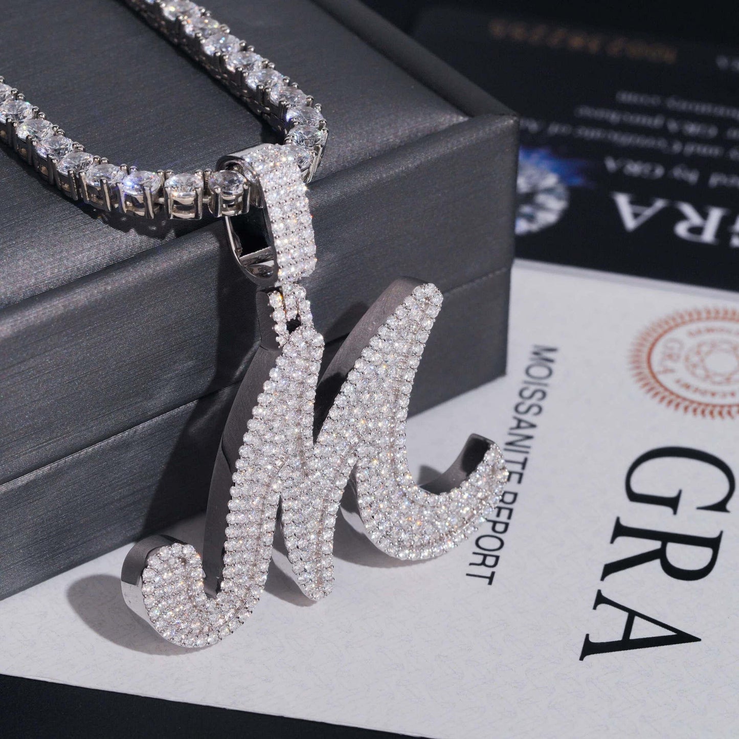 Hip-Hop S925 Silver D Color Moissanite Letter Pendant – Fits Tennis Chain Necklace, Trendy Jewelry - CaratixJewelry