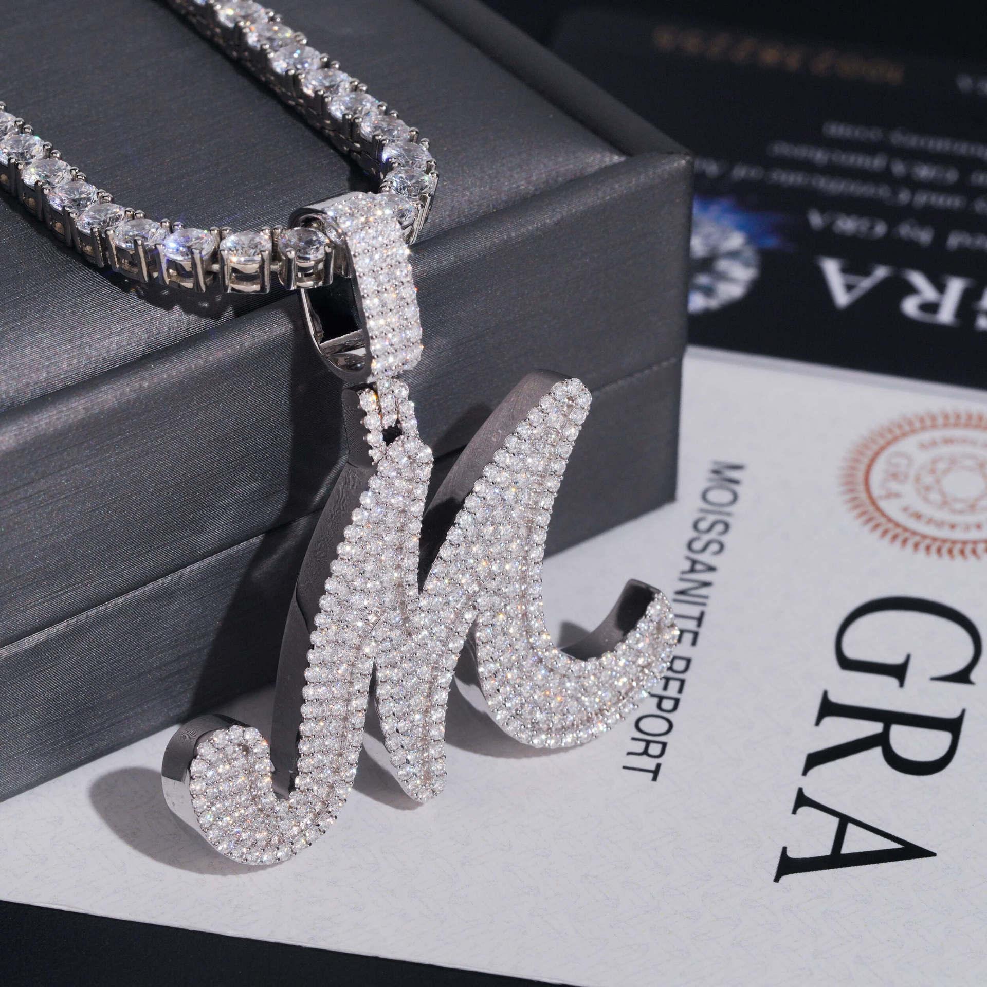 Hip-Hop S925 Silver D Color Moissanite Letter Pendant – Fits Tennis Chain Necklace, Trendy Jewelry - CaratixJewelry