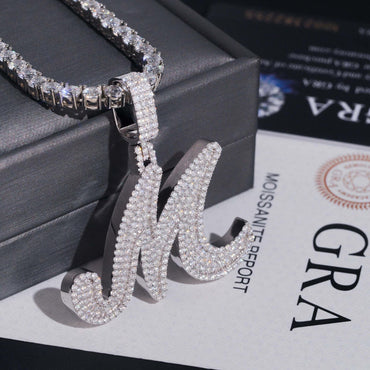Hip-Hop S925 Silver D Color Moissanite Letter Pendant – Fits Tennis Chain Necklace, Trendy Jewelry - CaratixJewelry