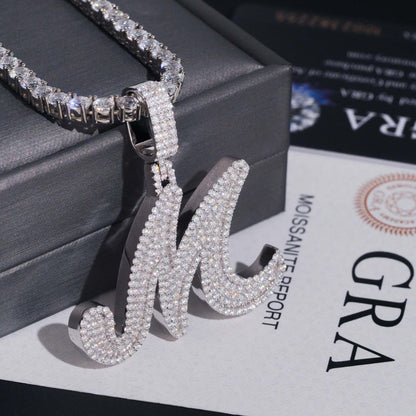 Hip-Hop S925 Silver D Color Moissanite Letter Pendant – Fits Tennis Chain Necklace, Trendy Jewelry - CaratixJewelry