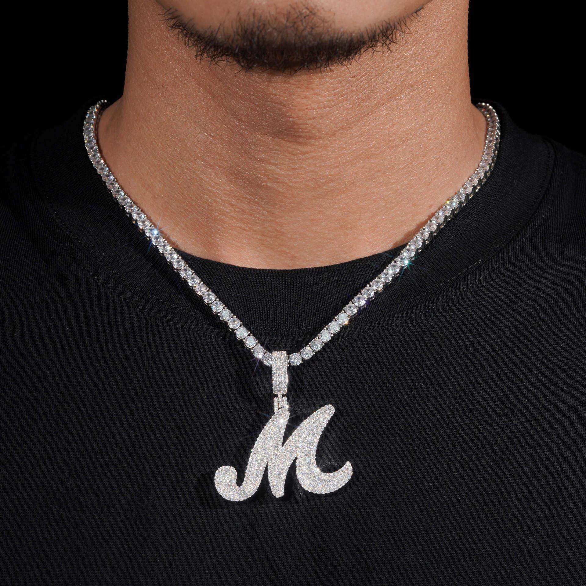 Hip-Hop S925 Silver D Color Moissanite Letter Pendant – Fits Tennis Chain Necklace, Trendy Jewelry - CaratixJewelry