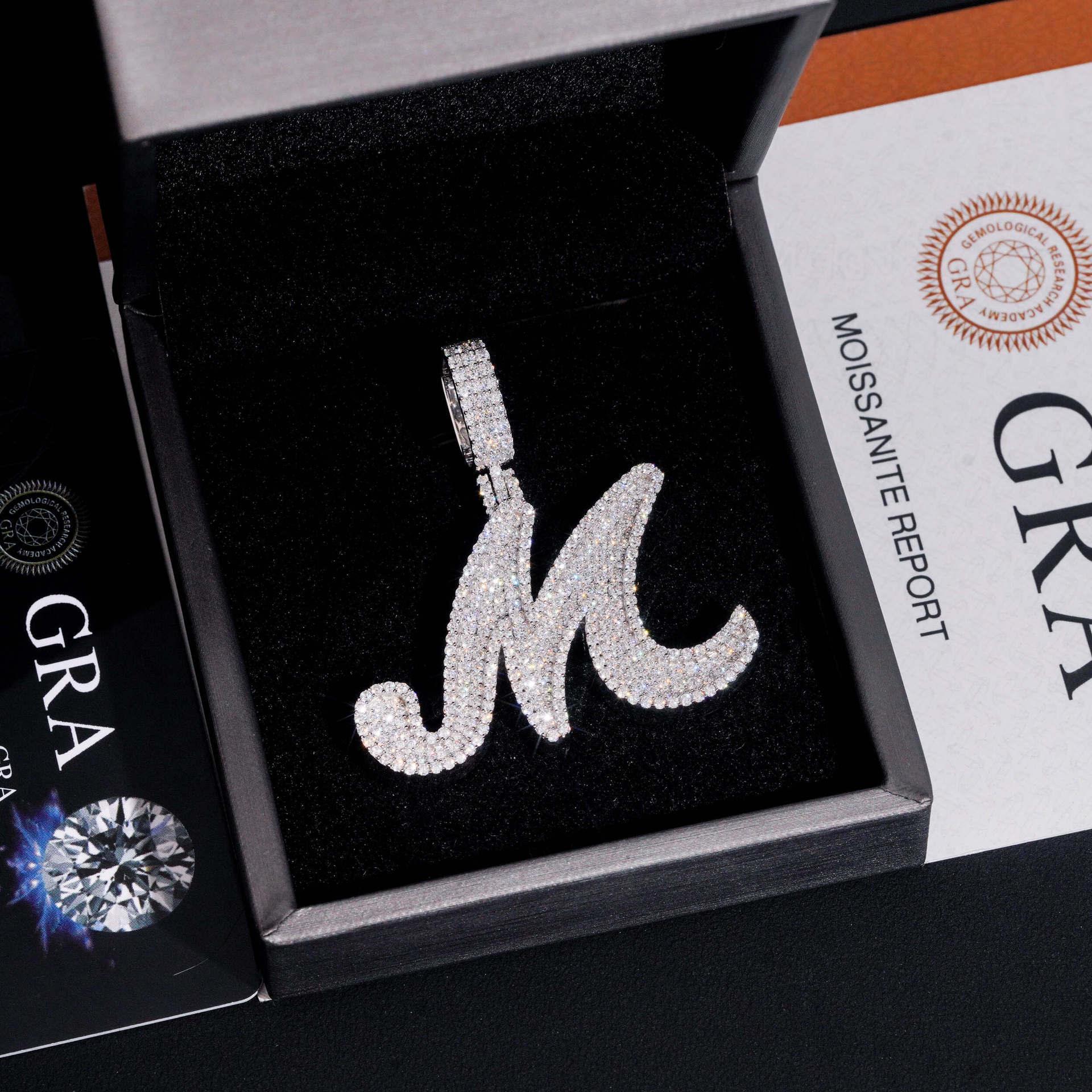 Hip-Hop S925 Silver D Color Moissanite Letter Pendant – Fits Tennis Chain Necklace, Trendy Jewelry - CaratixJewelry