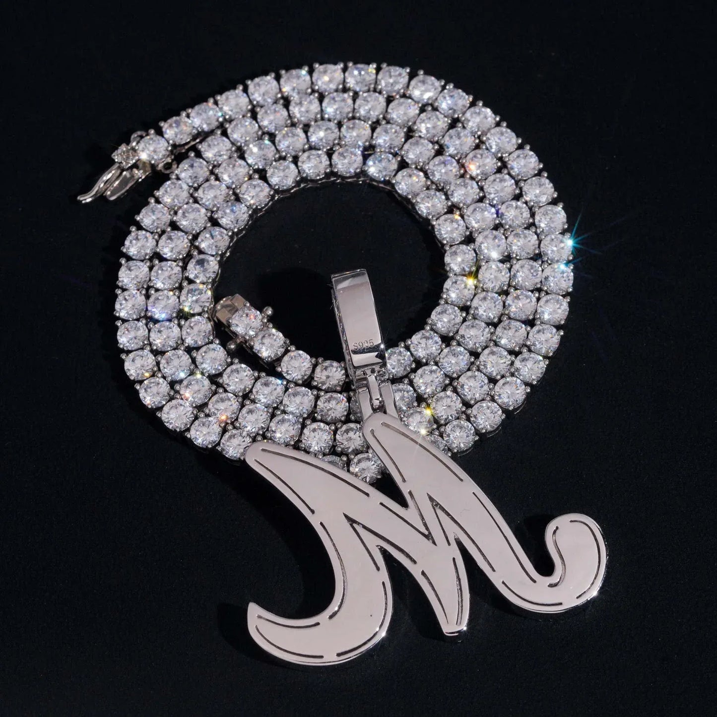 Hip-Hop S925 Silver D Color Moissanite Letter Pendant – Fits Tennis Chain Necklace, Trendy Jewelry - CaratixJewelry
