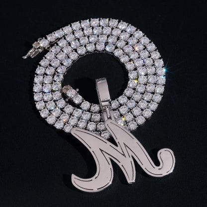 Hip-Hop S925 Silver D Color Moissanite Letter Pendant – Fits Tennis Chain Necklace, Trendy Jewelry - CaratixJewelry