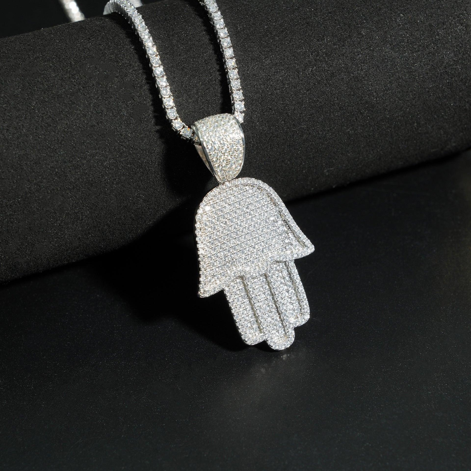 Hip-Hop S925 Silver Fully Iced D Color Moissanite Hand Pendant – Single Pendant with G Certificate - CaratixJewelry