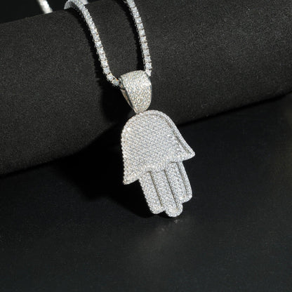 Hip-Hop S925 Silver Fully Iced D Color Moissanite Hand Pendant – Single Pendant with G Certificate - CaratixJewelry