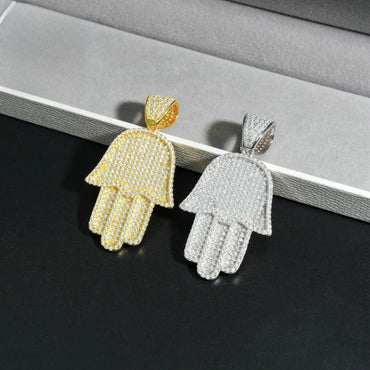 Hip-Hop S925 Silver Fully Iced D Color Moissanite Hand Pendant – Single Pendant with G Certificate - CaratixJewelry