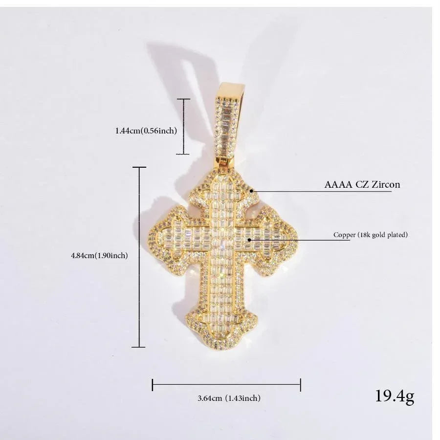 Hip Hop Square Cross Pendant Necklace |Moissanite Iced Out - CaratixJewelry