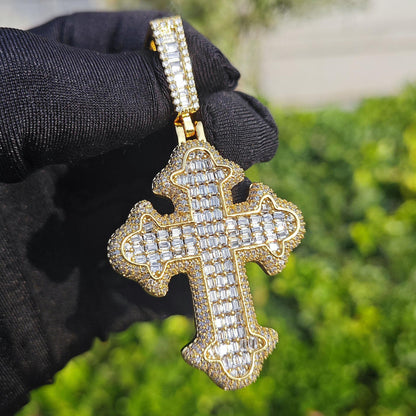 Hip Hop Square Cross Pendant Necklace |Moissanite Iced Out - CaratixJewelry