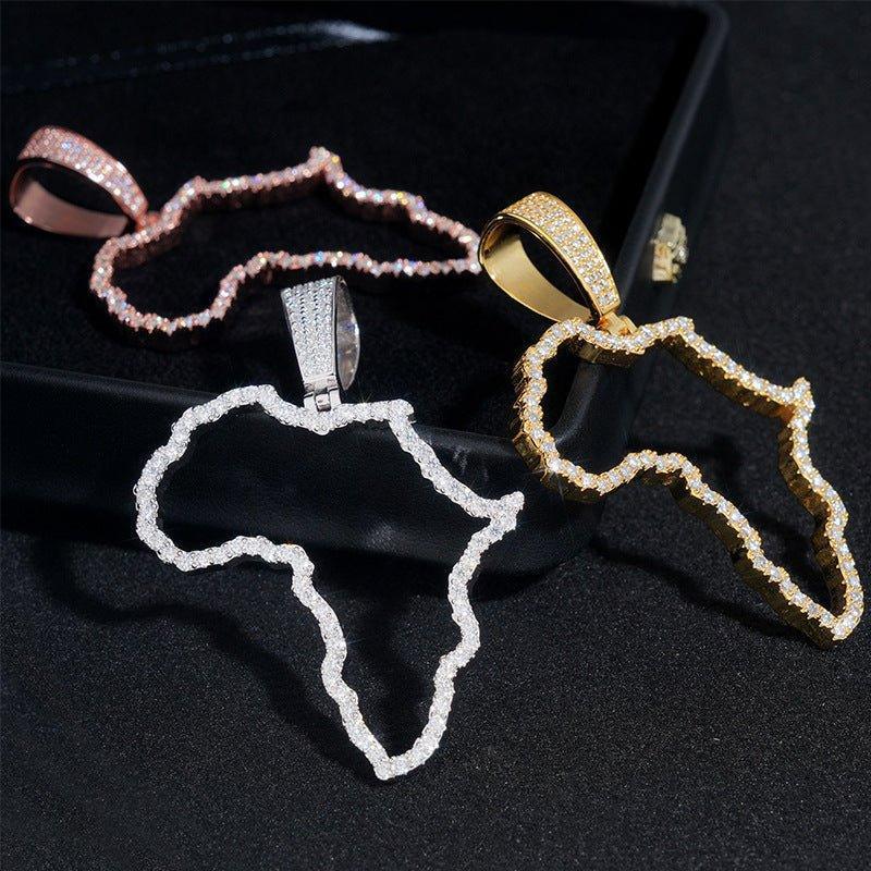 Hollow Map Pendant – 925 Sterling Silver Moissanite Hip Hop Necklace, Unique Streetwear Jewelry - CaratixJewelry