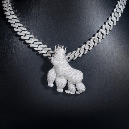Iced-Out Animal Pendant – Full Pave Moissanite 925 Sterling Silver Men’s Hip Hop Streetwear Necklace - CaratixJewelry