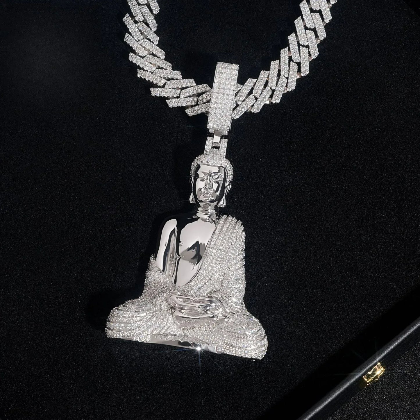 Iced-Out Buddha Pendant – D Color Moissanite Full Pave 925 Sterling Silver Hip Hop Jewelry - CaratixJewelry