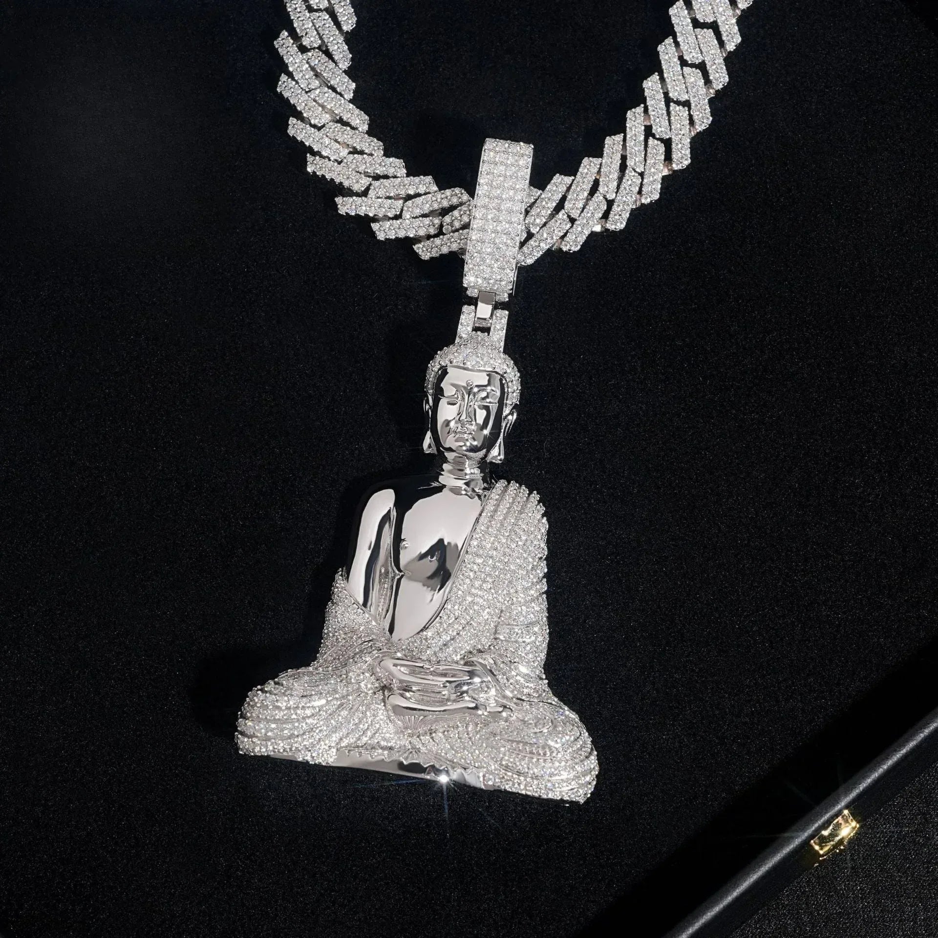 Iced-Out Buddha Pendant – D Color Moissanite Full Pave 925 Sterling Silver Hip Hop Jewelry - CaratixJewelry