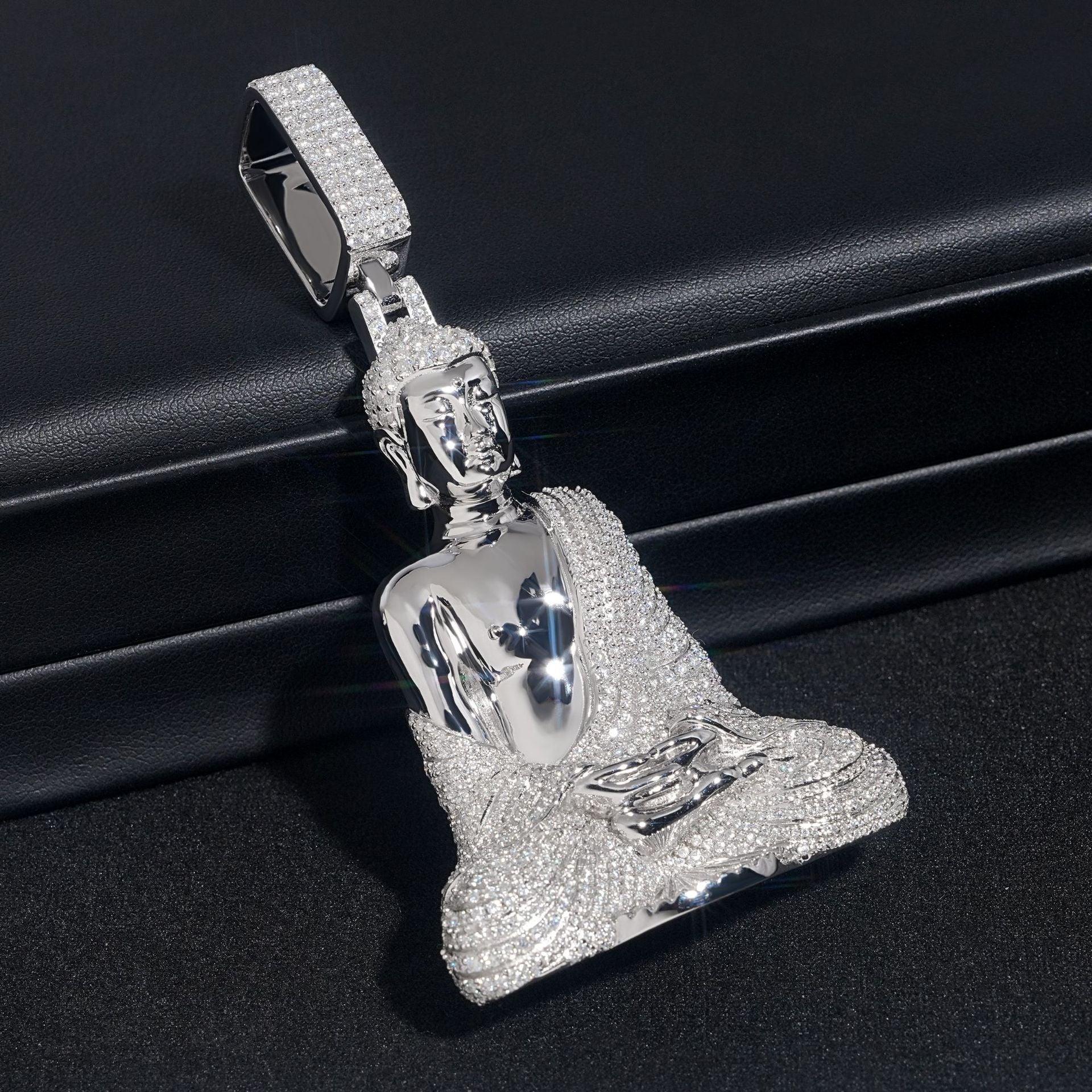 Iced-Out Buddha Pendant – D Color Moissanite Full Pave 925 Sterling Silver Hip Hop Jewelry - CaratixJewelry