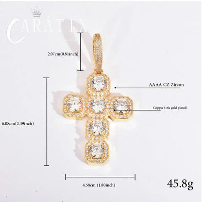 Iced Out Cross Necklace for Men & Women | CZ Copper Pendant - CaratixJewelry
