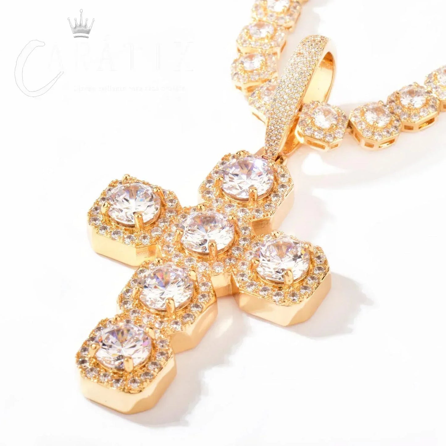 Iced Out Cross Necklace for Men & Women | CZ Copper Pendant - CaratixJewelry