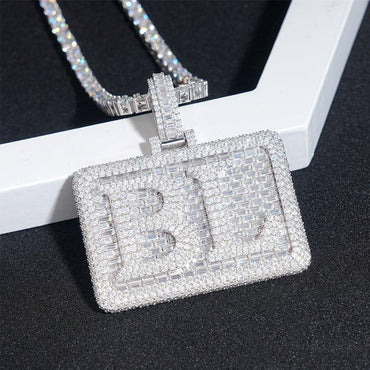 Iced-Out Letter Dog Tag Pendant – D Color Moissanite Full Pave 925 Sterling Silver Hip Hop Streetwear Jewelry - CaratixJewelry