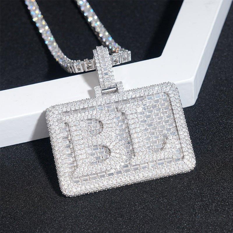 Iced-Out Letter Dog Tag Pendant – D Color Moissanite Full Pave 925 Sterling Silver Hip Hop Streetwear Jewelry - CaratixJewelry