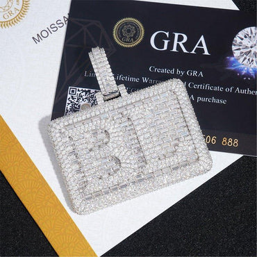 Iced-Out Letter Dog Tag Pendant – D Color Moissanite Full Pave 925 Sterling Silver Hip Hop Streetwear Jewelry - CaratixJewelry