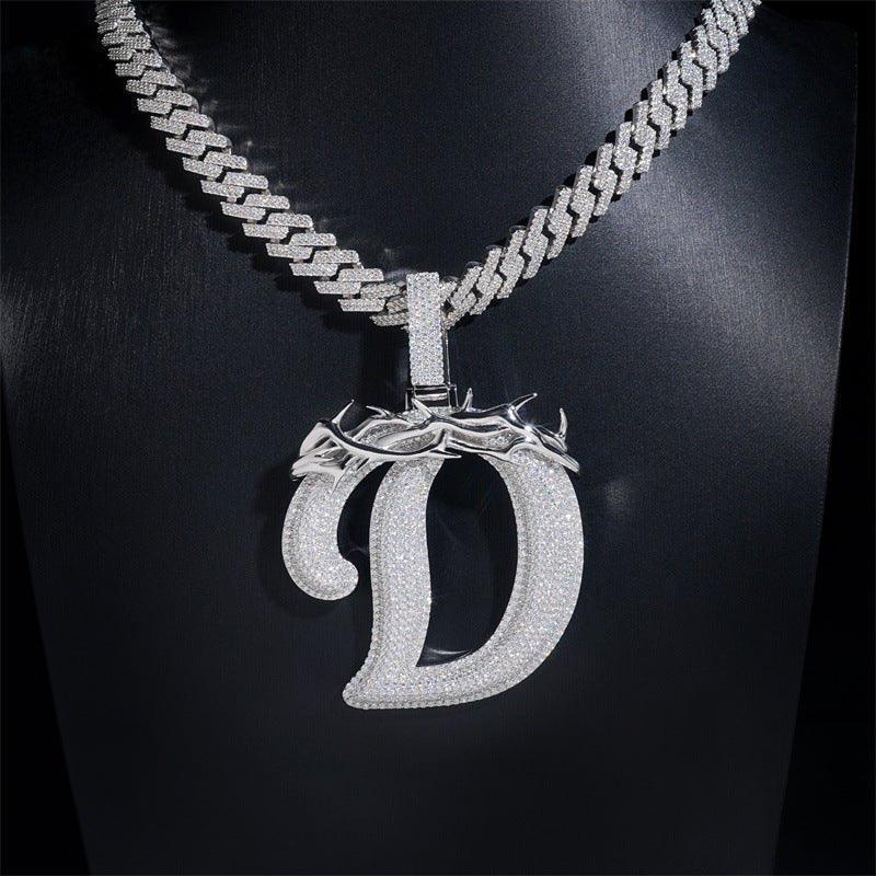 Iced-Out Letter Pendant – D Color VVS Moissanite 925 Sterling Silver Hip Hop Necklace - CaratixJewelry