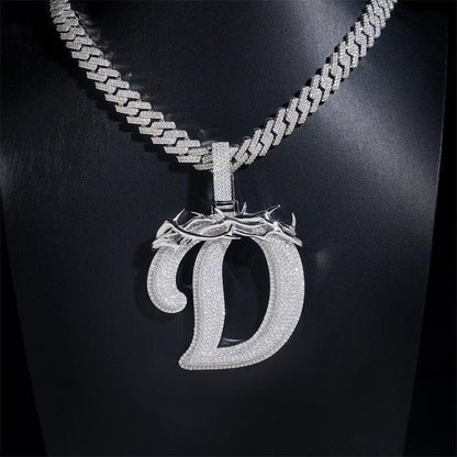 Iced-Out Letter Pendant – D Color VVS Moissanite 925 Sterling Silver Hip Hop Necklace - CaratixJewelry
