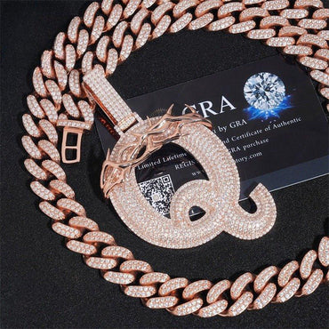 Iced-Out Letter Q Pendant – Full Pave Moissanite 925 Sterling Silver Hip Hop Jewelry - CaratixJewelry