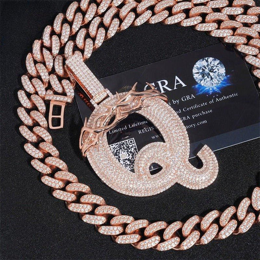 Iced-Out Letter Q Pendant – Full Pave Moissanite 925 Sterling Silver Hip Hop Jewelry - CaratixJewelry