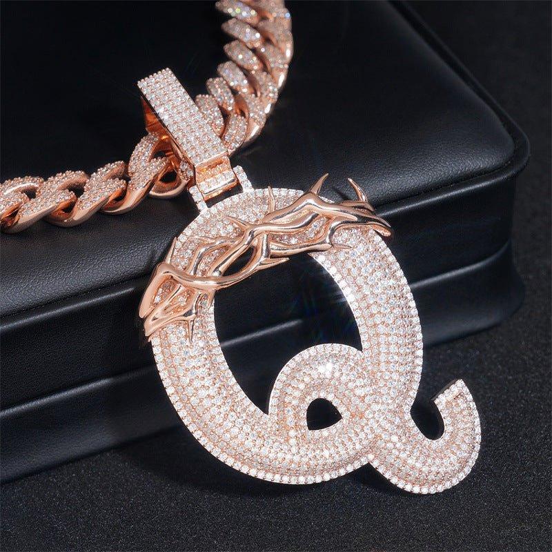 Iced-Out Letter Q Pendant – Full Pave Moissanite 925 Sterling Silver Hip Hop Jewelry - CaratixJewelry