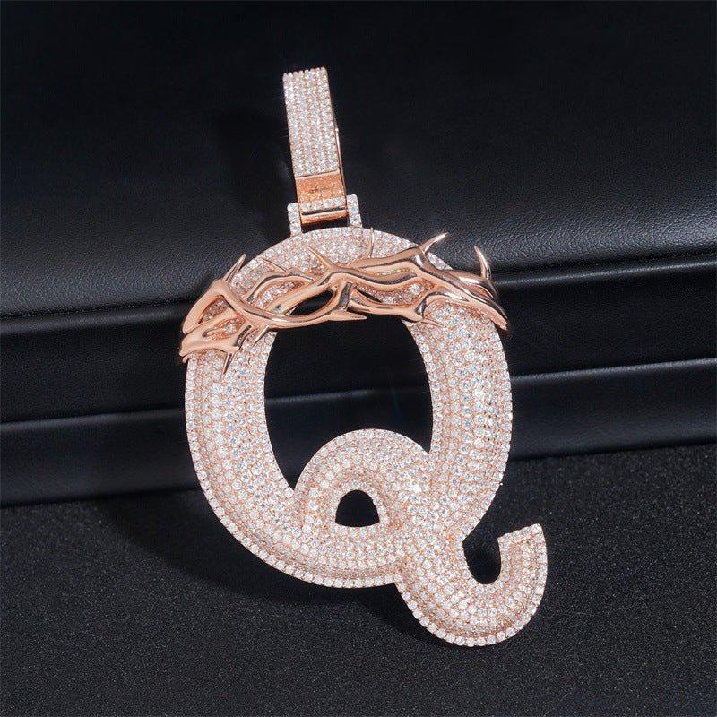 Iced-Out Letter Q Pendant – Full Pave Moissanite 925 Sterling Silver Hip Hop Jewelry - CaratixJewelry
