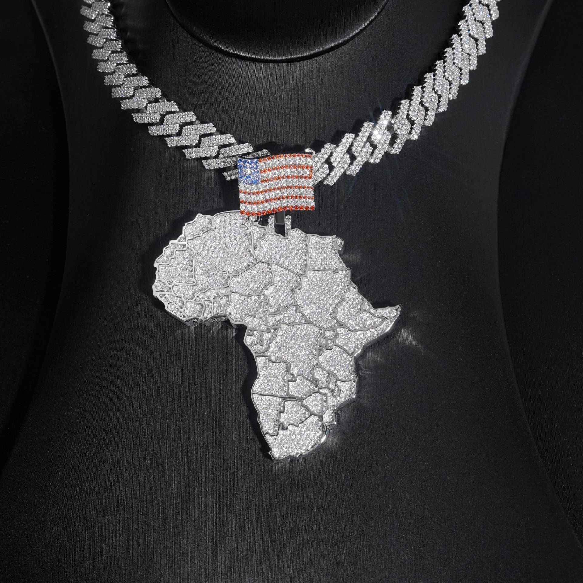 Iced-Out Map Pendant – D Color Moissanite Full Pave 925 Sterling Silver Hip Hop Streetwear Jewelry - CaratixJewelry