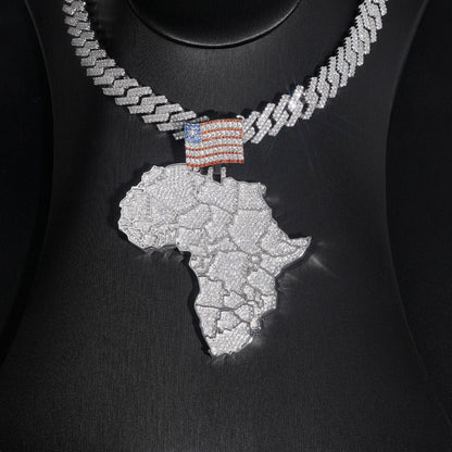 Iced-Out Map Pendant – D Color Moissanite Full Pave 925 Sterling Silver Hip Hop Streetwear Jewelry - CaratixJewelry