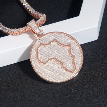 Iced-Out Map Pendant – Full Pave Moissanite 925 Sterling Silver Hip Hop Streetwear Necklace - CaratixJewelry