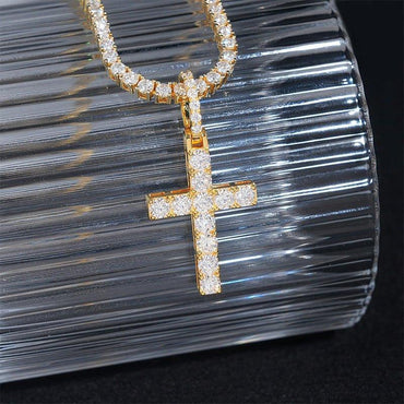 Iced-Out Moissanite Cross Pendant – Full Pave 925 Sterling Silver Hip Hop Jewelry - CaratixJewelry