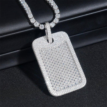 Iced-Out Rectangle Dog Tag Pendant – Full Pave Moissanite 925 Sterling Silver Hip Hop Jewelry - CaratixJewelry
