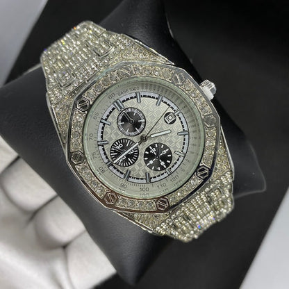 Date Blacked Chronograph Iced Out Diamond Watch – Luxury Hip Hop Jewelry Watch for Men