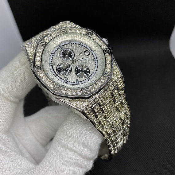 Date Blacked Chronograph Iced Out Diamond Watch – Luxury Hip Hop Jewelry Watch for Men