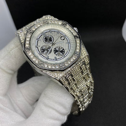 Date Blacked Chronograph Iced Out Diamond Watch – Luxury Hip Hop Jewelry Watch for Men