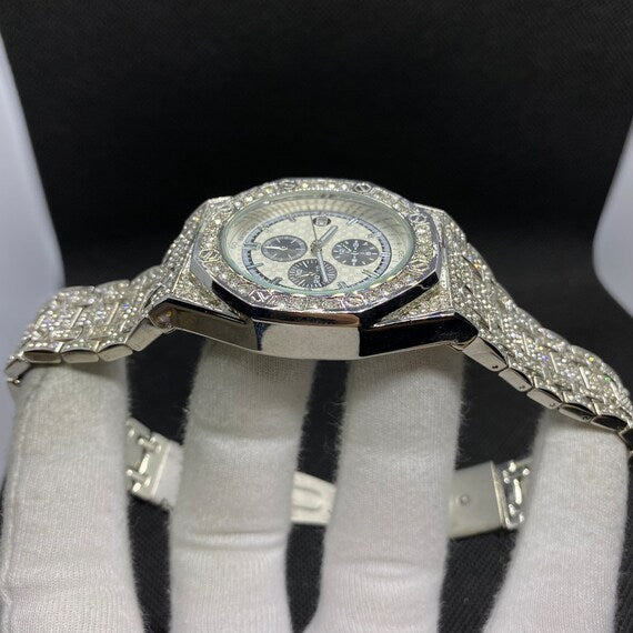 Date Blacked Chronograph Iced Out Diamond Watch – Luxury Hip Hop Style