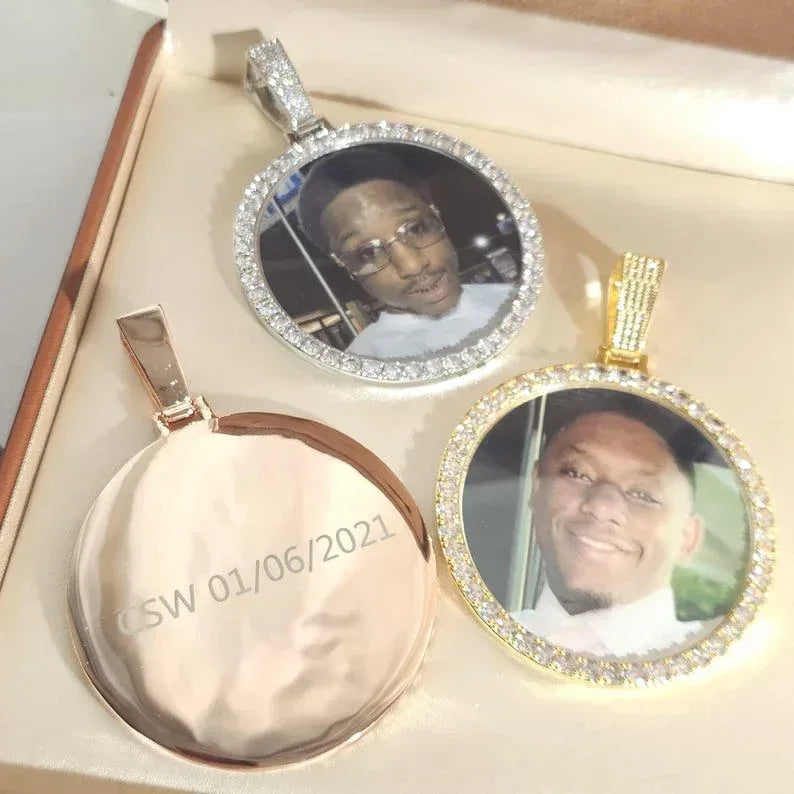 Oversized 2.68" Custom Photo Necklace | Engraved Memory Picture Medallion | Caratix - CaratixJewelry