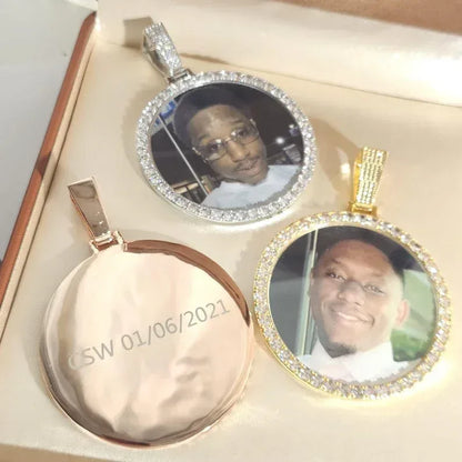 Oversized 2.68" Custom Photo Necklace | Engraved Memory Picture Medallion | Caratix - CaratixJewelry