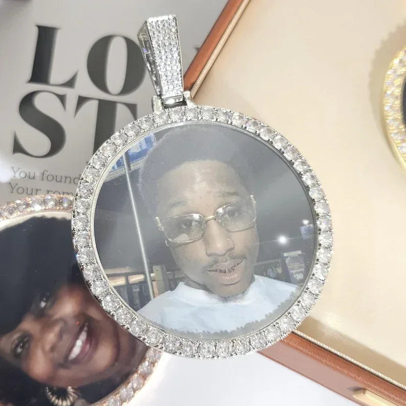 Oversized 2.68" Custom Photo Necklace | Engraved Memory Picture Medallion | Caratix - CaratixJewelry