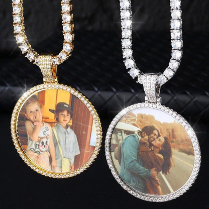 Custom Photo Large Circle Bling Necklace | Personalized Round Photo Pendant | Caratix - CaratixJewelry