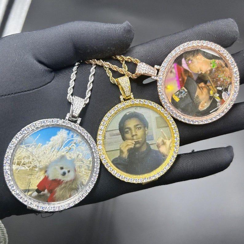 Custom Photo Large Circle Bling Necklace | Personalized Round Photo Pendant | Caratix - CaratixJewelry