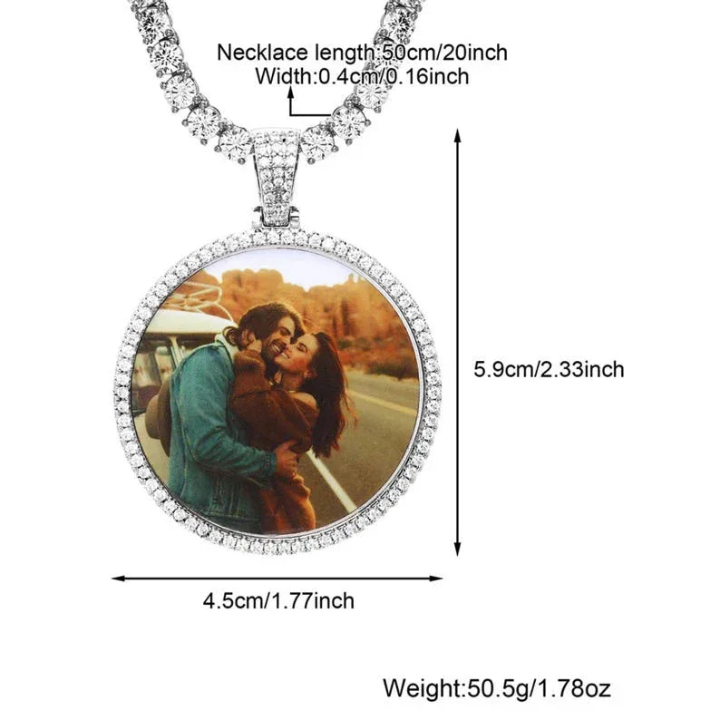 Custom Photo Large Circle Bling Necklace | Personalized Round Photo Pendant | Caratix - CaratixJewelry